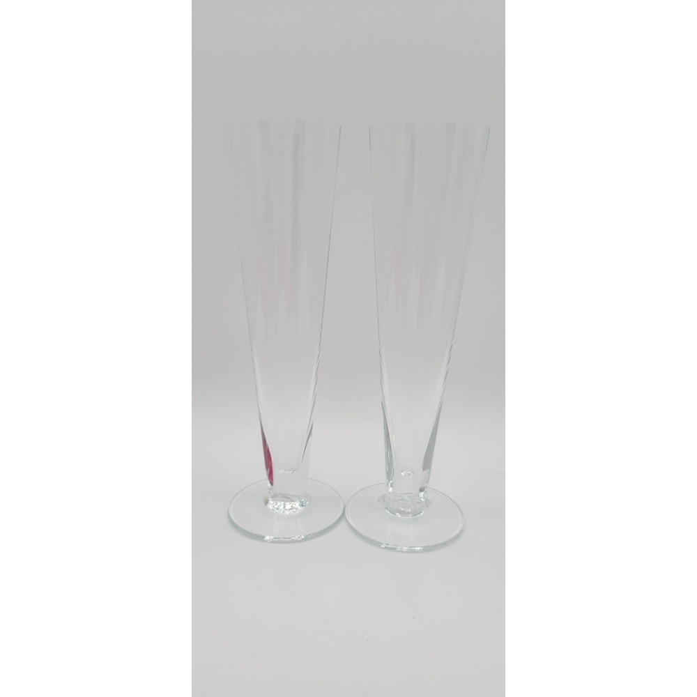 Wedding Anniversary Heart Shaped Glass Champagne Flutes Set of 2 Clear Elegant